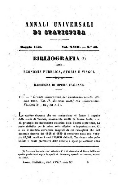 Annali universali di statistica, economia pubblica, legislazione, storia, viaggi e commercio