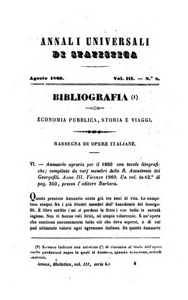 Annali universali di statistica, economia pubblica, legislazione, storia, viaggi e commercio