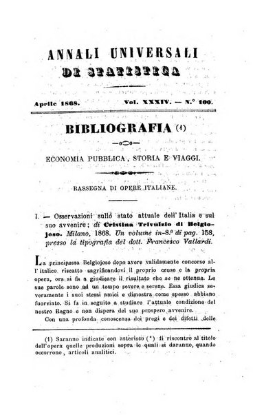 Annali universali di statistica, economia pubblica, legislazione, storia, viaggi e commercio