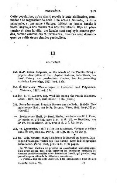 L'annee geographique revue annuelle des voyages de terre et de mer ainsi que des explorations, missions, relations et publications relatives aux sciences geographiques et ethnographiques