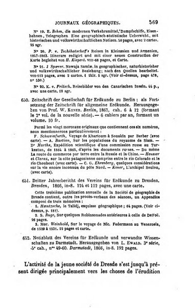 L'annee geographique revue annuelle des voyages de terre et de mer ainsi que des explorations, missions, relations et publications relatives aux sciences geographiques et ethnographiques