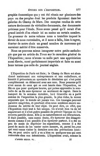 L'annee geographique revue annuelle des voyages de terre et de mer ainsi que des explorations, missions, relations et publications relatives aux sciences geographiques et ethnographiques