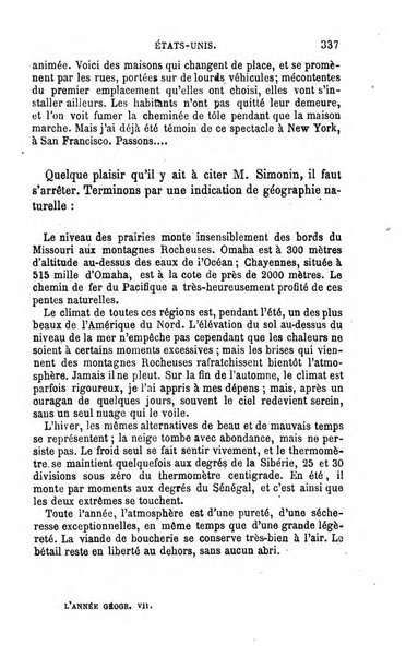 L'annee geographique revue annuelle des voyages de terre et de mer ainsi que des explorations, missions, relations et publications relatives aux sciences geographiques et ethnographiques