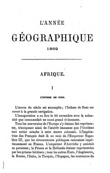 L'annee geographique revue annuelle des voyages de terre et de mer ainsi que des explorations, missions, relations et publications relatives aux sciences geographiques et ethnographiques