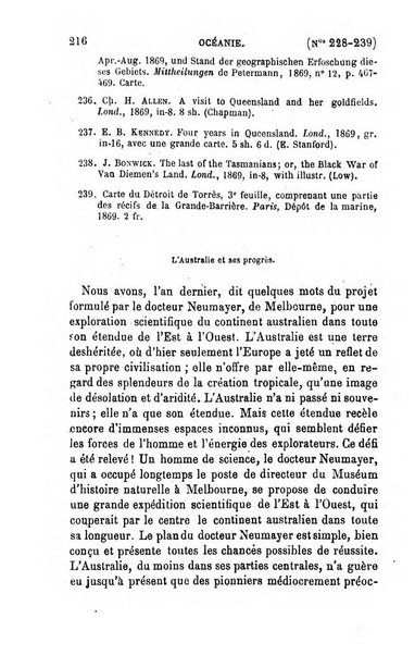 L'annee geographique revue annuelle des voyages de terre et de mer ainsi que des explorations, missions, relations et publications relatives aux sciences geographiques et ethnographiques