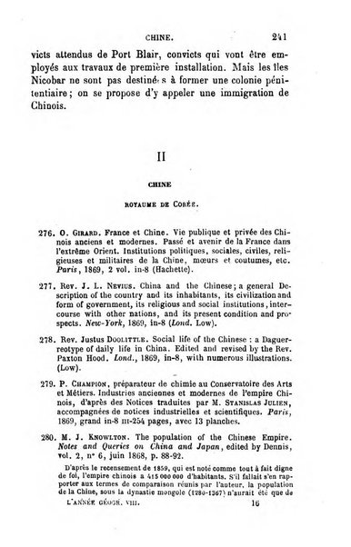 L'annee geographique revue annuelle des voyages de terre et de mer ainsi que des explorations, missions, relations et publications relatives aux sciences geographiques et ethnographiques