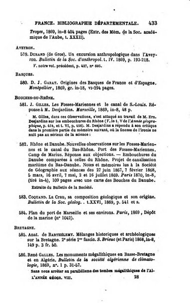 L'annee geographique revue annuelle des voyages de terre et de mer ainsi que des explorations, missions, relations et publications relatives aux sciences geographiques et ethnographiques