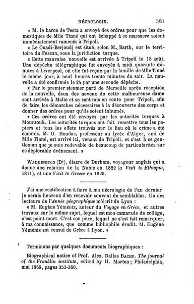 L'annee geographique revue annuelle des voyages de terre et de mer ainsi que des explorations, missions, relations et publications relatives aux sciences geographiques et ethnographiques