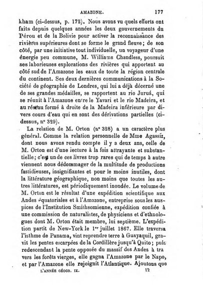 L'annee geographique revue annuelle des voyages de terre et de mer ainsi que des explorations, missions, relations et publications relatives aux sciences geographiques et ethnographiques