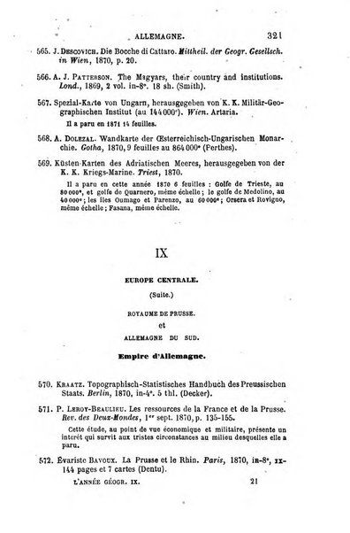 L'annee geographique revue annuelle des voyages de terre et de mer ainsi que des explorations, missions, relations et publications relatives aux sciences geographiques et ethnographiques