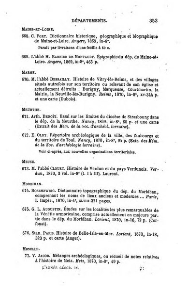 L'annee geographique revue annuelle des voyages de terre et de mer ainsi que des explorations, missions, relations et publications relatives aux sciences geographiques et ethnographiques