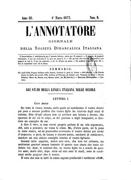 L'annotatore giornale della Società didascalica italiana di Roma