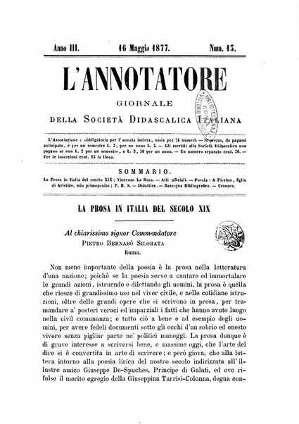 L'annotatore giornale della Società didascalica italiana di Roma