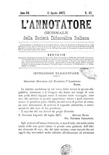 L'annotatore giornale della Società didascalica italiana di Roma