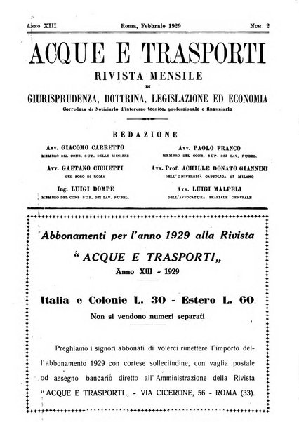 Acque e trasporti rivista mensile di giurisprudenza, dottrina, legislazione ed economia