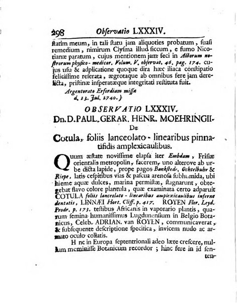 Acta physico-medica Academiae caesareae leopoldino-carolinae naturae curiosorum exhibentia ephemerides sive oservationes historias et experimenta a celeberrimis Germaniae et exterarum regionum viris habita et communicata..