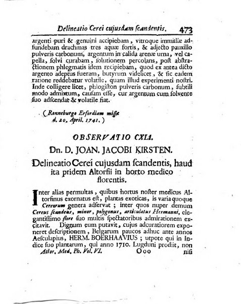 Acta physico-medica Academiae caesareae leopoldino-carolinae naturae curiosorum exhibentia ephemerides sive oservationes historias et experimenta a celeberrimis Germaniae et exterarum regionum viris habita et communicata..