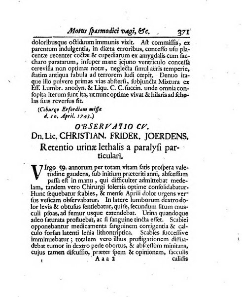 Acta physico-medica Academiae caesareae leopoldino-carolinae naturae curiosorum exhibentia ephemerides sive oservationes historias et experimenta a celeberrimis Germaniae et exterarum regionum viris habita et communicata..