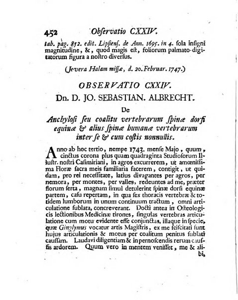 Acta physico-medica Academiae caesareae leopoldino-carolinae naturae curiosorum exhibentia ephemerides sive oservationes historias et experimenta a celeberrimis Germaniae et exterarum regionum viris habita et communicata..