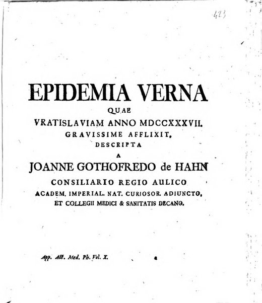 Acta physico-medica Academiae caesareae leopoldino-carolinae naturae curiosorum exhibentia ephemerides sive oservationes historias et experimenta a celeberrimis Germaniae et exterarum regionum viris habita et communicata..