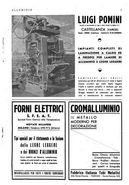 Alluminio rivista tecnica del Gruppo metalli leggeri della Associazione nazionale fascista degli industriali metallurgici italiani