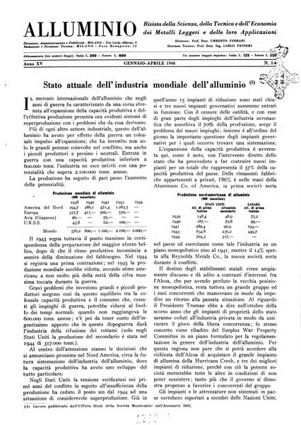 Alluminio rivista tecnica del Gruppo metalli leggeri della Associazione nazionale fascista degli industriali metallurgici italiani