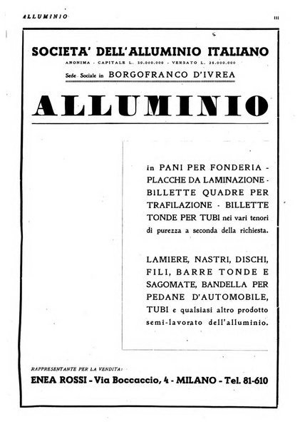 Alluminio rivista tecnica del Gruppo metalli leggeri della Associazione nazionale fascista degli industriali metallurgici italiani