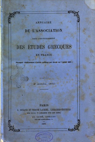 Annuaire de l'Association pour l'encouragement des etudes grecques en France