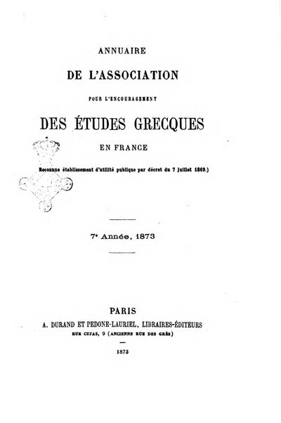 Annuaire de l'Association pour l'encouragement des etudes grecques en France