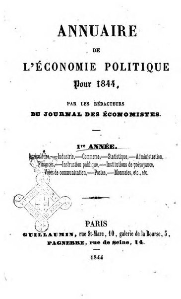 Annuaire de l'economie politique et de la statistique