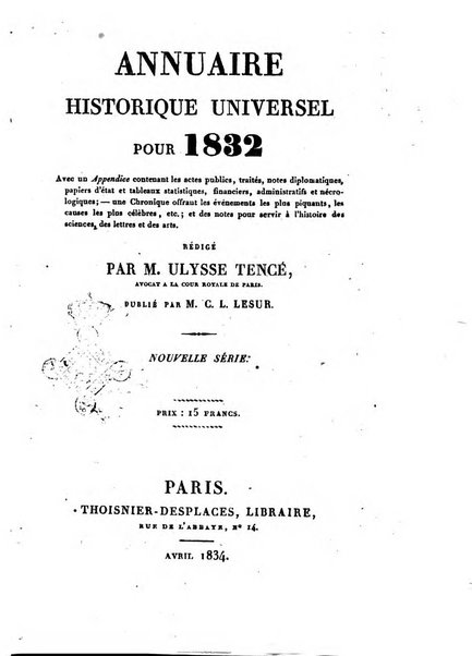 Annuaire historique universel, pour ...