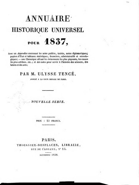 Annuaire historique universel, pour ...