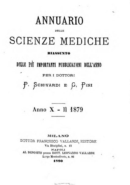 Annuario delle scienze mediche riassunto delle piu importanti pubblicazioni dell'anno