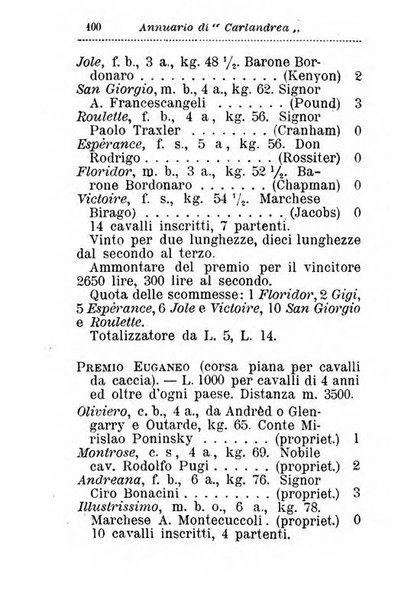 Annuario di Carlandrea Vademecum per le corse in Italia