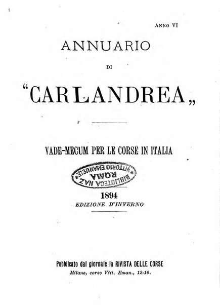 Annuario di Carlandrea Vademecum per le corse in Italia