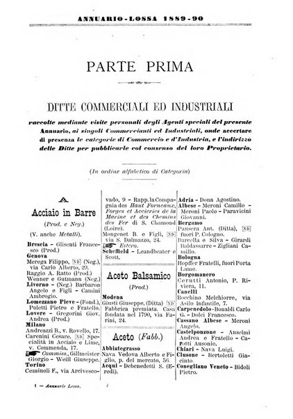 Annuario Lossa almanacco di commercio delle citta di Genova, Milano e Torino e principali provincie lombarde