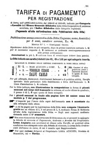 Annuario Lossa almanacco di commercio delle citta di Genova, Milano e Torino e principali provincie lombarde