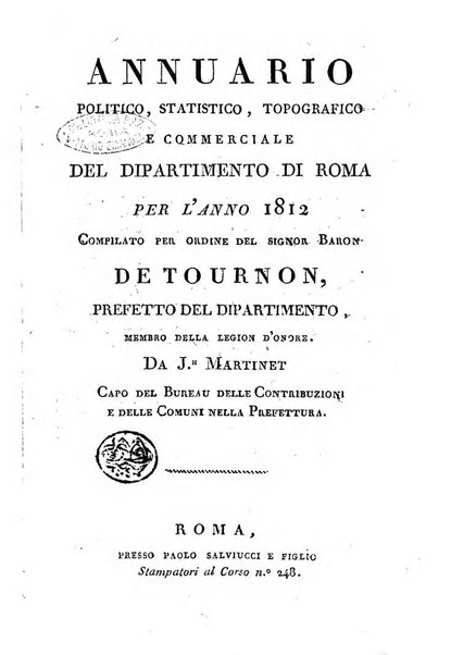 Annuario politico, statistico, topografico e commerciale del Dipartimento di Roma per l'anno ...