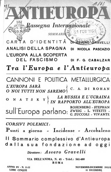 Antieuropa rassegna mensile di azione e pensiero della giovinezza rivoluzionaria fascista