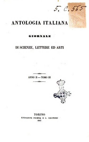 Antologia italiana giornale di scienze, lettere ed arti