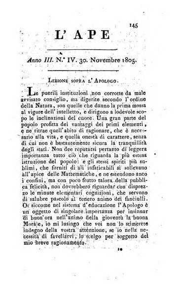 L'ape scelta di opuscoli letterari e morali estratti per lo piu da fogli periodici oltramontani