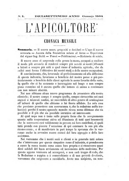 L'apicoltore giornale dell'Associazione centrale d'incoraggiamento per l'apicoltura in Italia