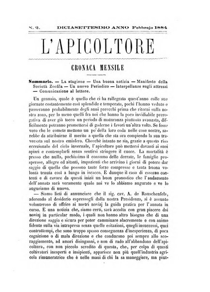 L'apicoltore giornale dell'Associazione centrale d'incoraggiamento per l'apicoltura in Italia