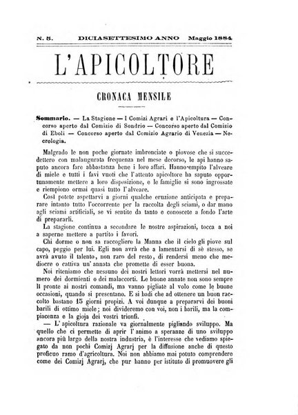 L'apicoltore giornale dell'Associazione centrale d'incoraggiamento per l'apicoltura in Italia