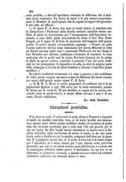 L'apicoltore giornale dell'Associazione centrale d'incoraggiamento per l'apicoltura in Italia