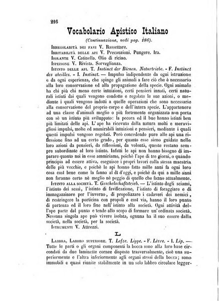 L'apicoltore giornale dell'Associazione centrale d'incoraggiamento per l'apicoltura in Italia