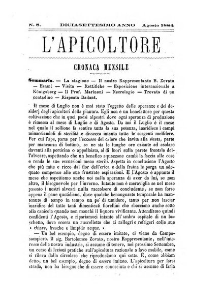 L'apicoltore giornale dell'Associazione centrale d'incoraggiamento per l'apicoltura in Italia