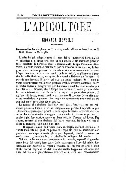 L'apicoltore giornale dell'Associazione centrale d'incoraggiamento per l'apicoltura in Italia