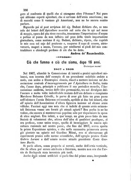 L'apicoltore giornale dell'Associazione centrale d'incoraggiamento per l'apicoltura in Italia