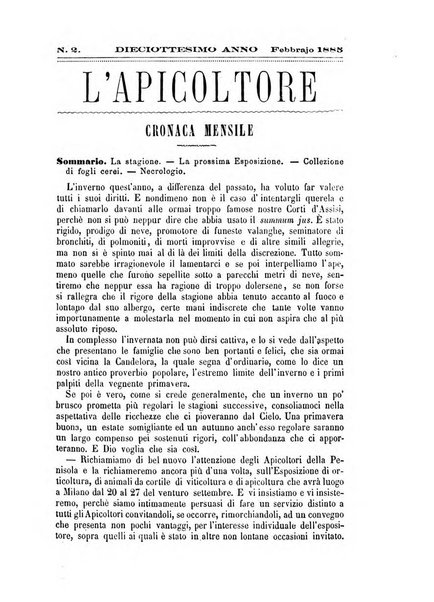 L'apicoltore giornale dell'Associazione centrale d'incoraggiamento per l'apicoltura in Italia